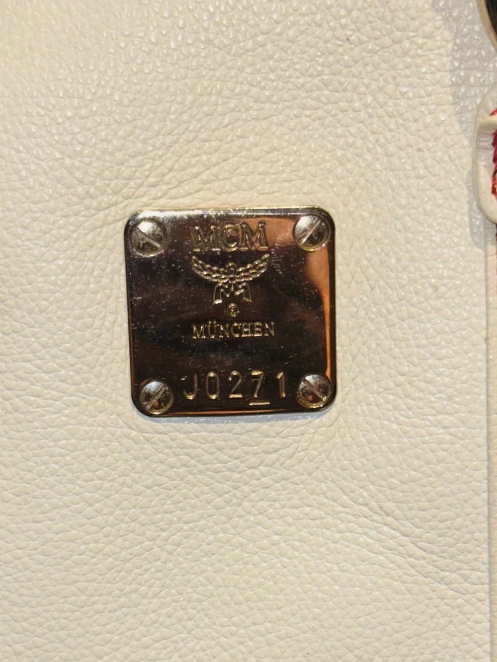 MCM - Creamy White Pebbled Leather Mini Boston w/ Gold Hardware